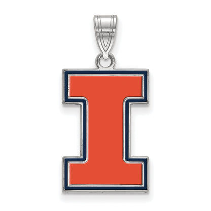 Sterling Silver Rhodium Plated Logoart University Of Illinois Letter I Large Enameled Pendant