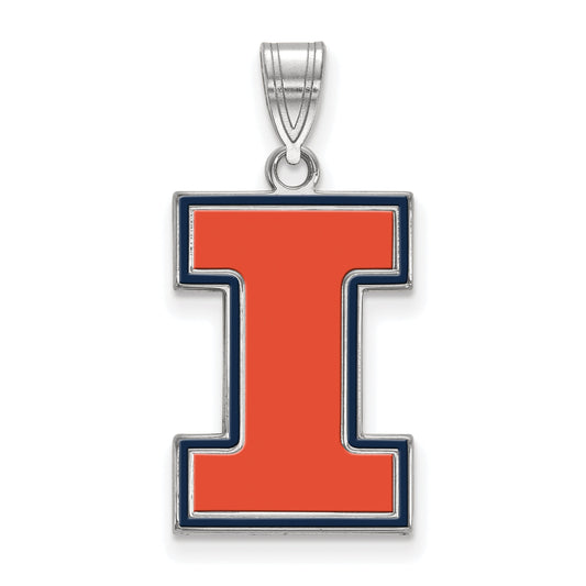 Sterling Silver Rhodium Plated Logoart University Of Illinois Letter I Large Enameled Pendant