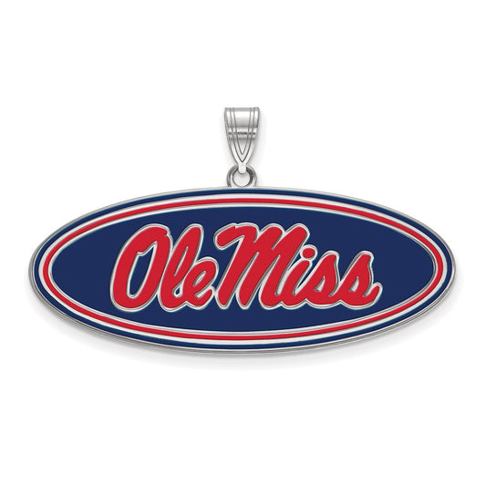 Sterling Silver Rhodium Plated Logoart University Of Mississippi Ole Miss Large Oval Enameled Pendant