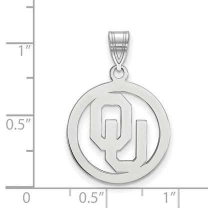 Sterling Silver Rhodium Plated Logoart University Of Oklahoma O U Medium Circle Pendant