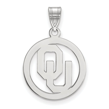 Sterling Silver Rhodium Plated Logoart University Of Oklahoma O U Medium Circle Pendant