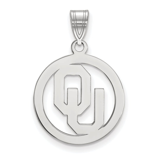 Sterling Silver Rhodium Plated Logoart University Of Oklahoma O U Medium Circle Pendant