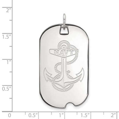 10K White Gold Logoart Us Naval Academy Anchor Large Dog Tag Pendant