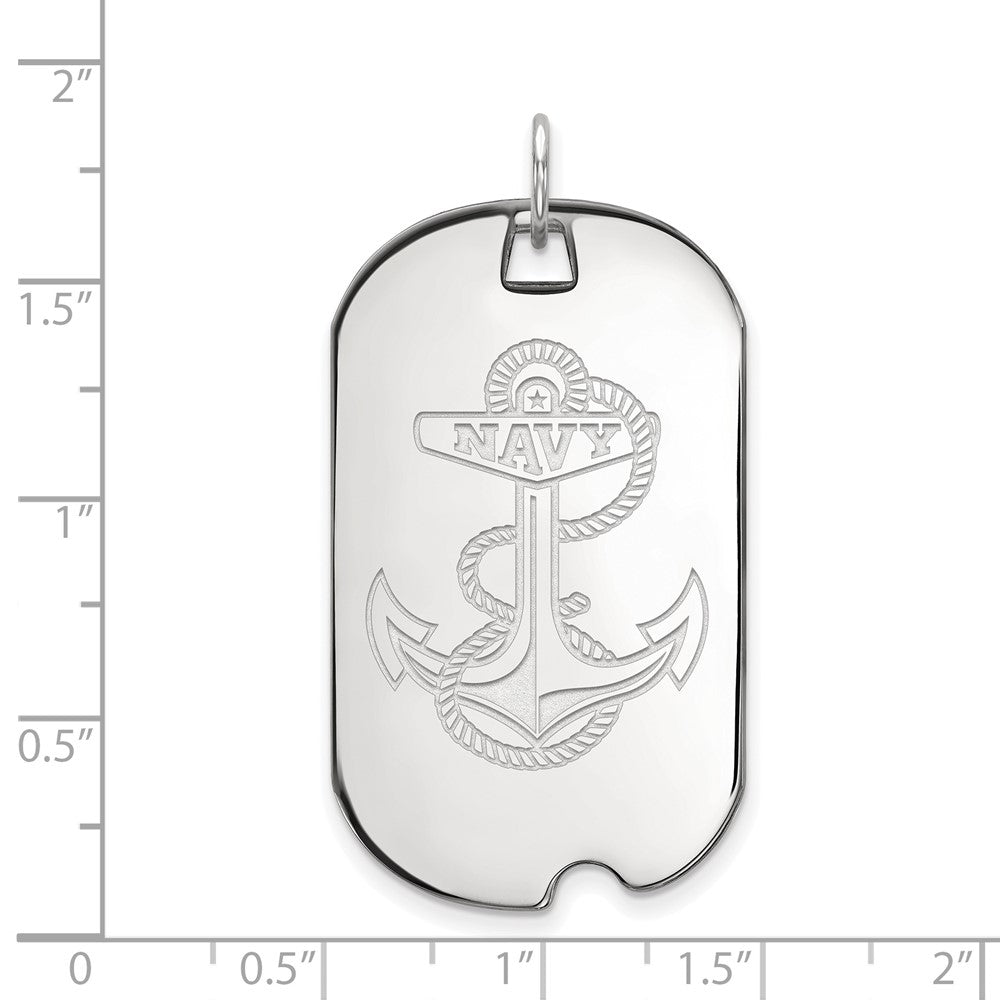 14K White Gold Logoart Us Naval Academy Anchor Large Dog Tag Pendant