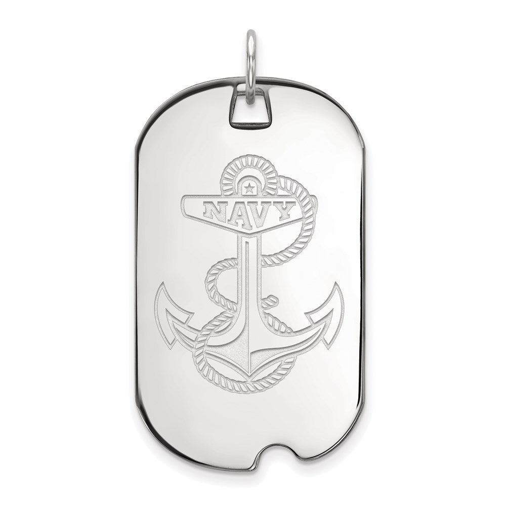 10K White Gold Logoart Us Naval Academy Anchor Large Dog Tag Pendant