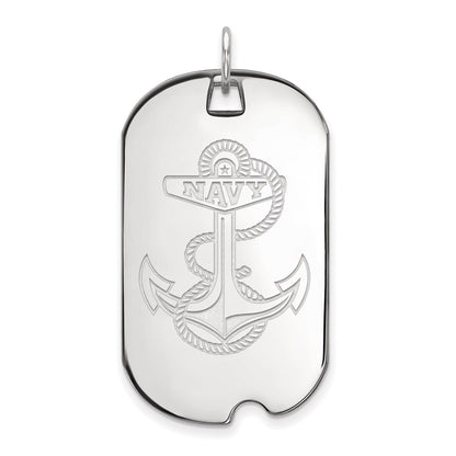 10K White Gold Logoart Us Naval Academy Anchor Large Dog Tag Pendant