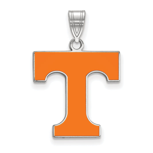 Sterling Silver Rhodium Plated Logoart University Of Tennessee Letter T Large Enameled Pendant