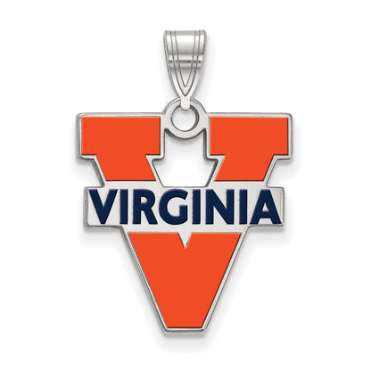Sterling Silver Rhodium Plated Logoart University Of Virginia Large Enameled Pendant