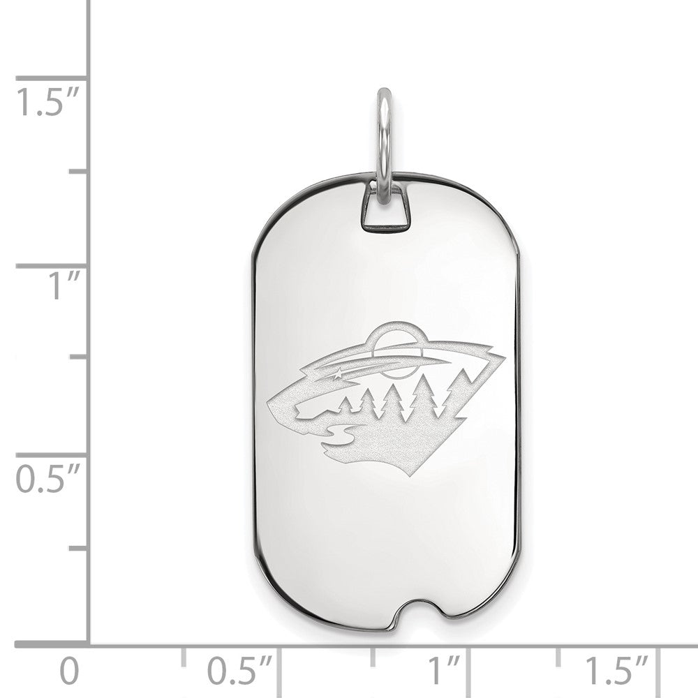Sterling Silver Rhodium Plated Nhl Logoart Minnesota Wild Small Dog Tag Pendant