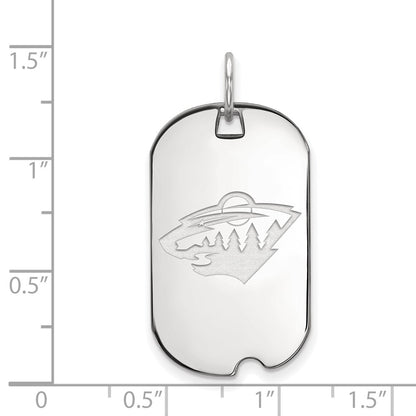 Sterling Silver Rhodium Plated Nhl Logoart Minnesota Wild Small Dog Tag Pendant