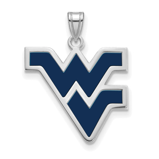 Sterling Silver Rhodium Plated Logoart West Virginia University W V Large Enameled Pendant