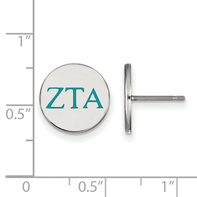 Sterling Silver Rhodium Plated Logoart Zeta Tau Alpha Sorority Greek Letters Color Enamel Post Earrings