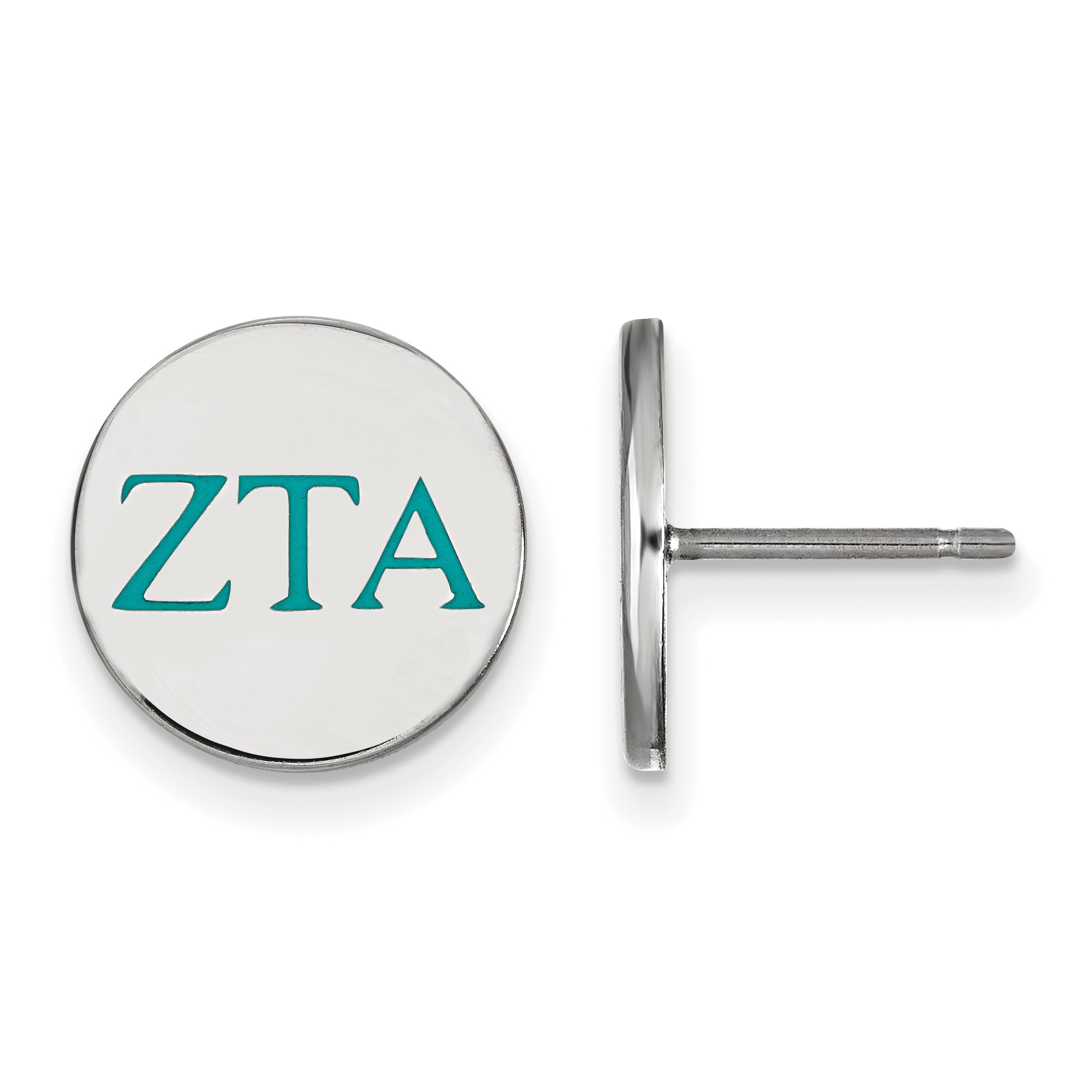 Sterling Silver Rhodium Plated Logoart Zeta Tau Alpha Sorority Greek Letters Color Enamel Post Earrings