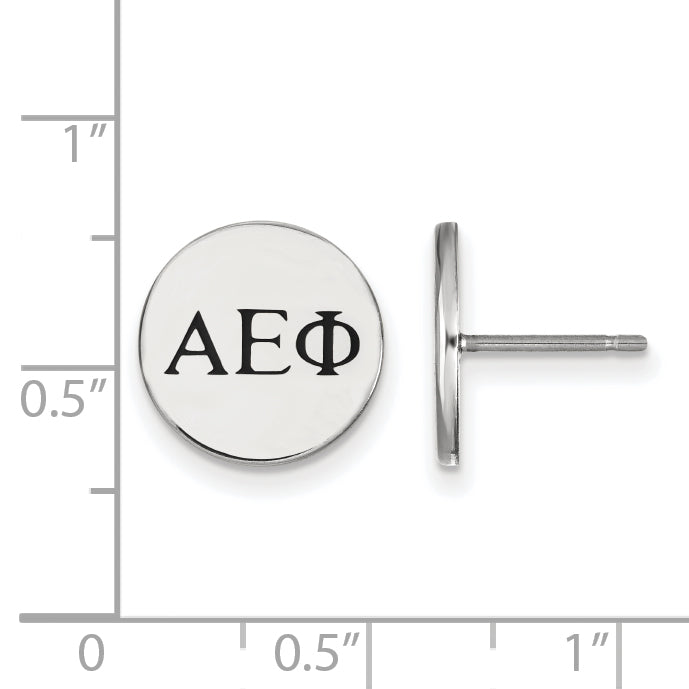 Sterling Silver Rhodium Plated Logoart Alpha Epsilon Phi Sorority Greek Letters Black Enamel Post Earrings