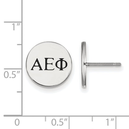 Sterling Silver Rhodium Plated Logoart Alpha Epsilon Phi Sorority Greek Letters Black Enamel Post Earrings