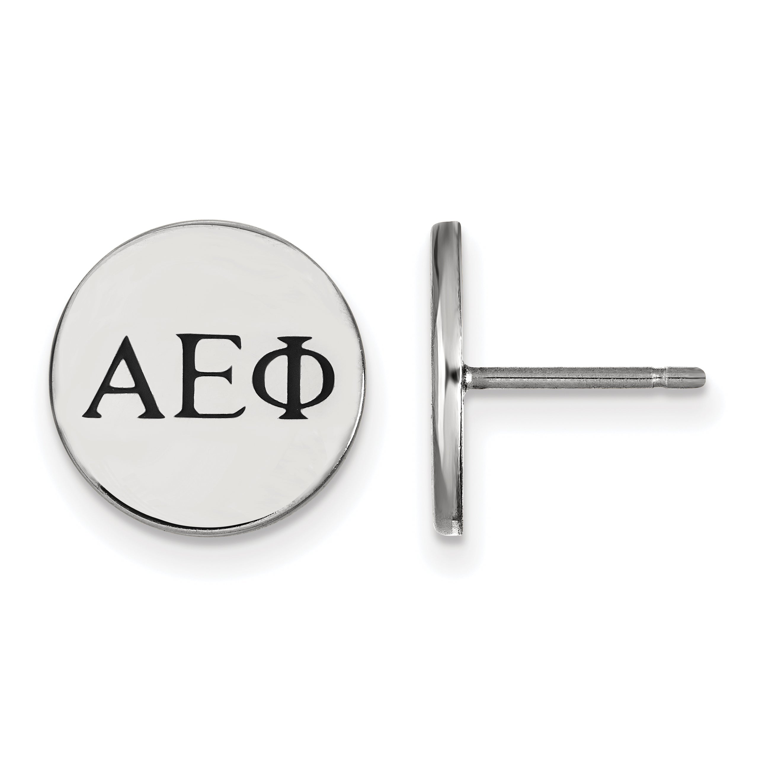 Sterling Silver Rhodium Plated Logoart Alpha Epsilon Phi Sorority Greek Letters Black Enamel Post Earrings