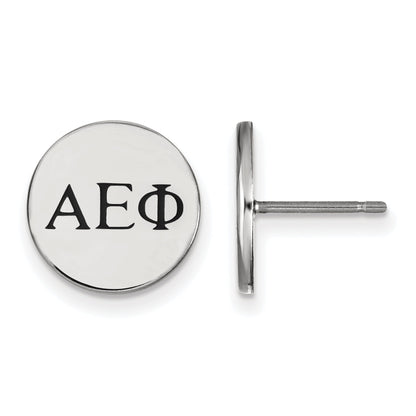 Sterling Silver Rhodium Plated Logoart Alpha Epsilon Phi Sorority Greek Letters Black Enamel Post Earrings