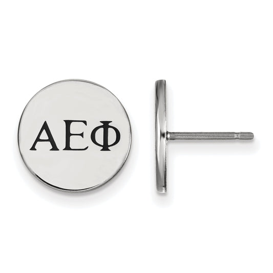 Sterling Silver Rhodium Plated Logoart Alpha Epsilon Phi Sorority Greek Letters Black Enamel Post Earrings