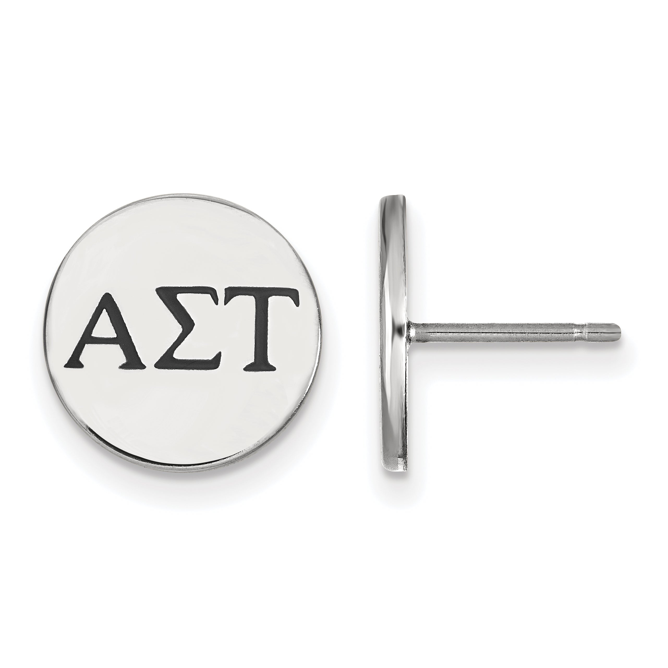 Sterling Silver Rhodium Plated Logoart Alpha Sigma Tau Sorority Greek Letters Black Enamel Post Earrings