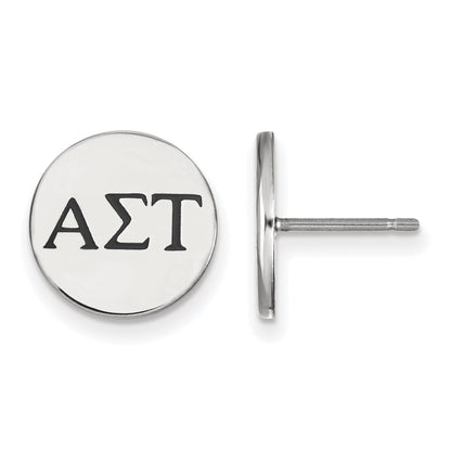 Sterling Silver Rhodium Plated Logoart Alpha Sigma Tau Sorority Greek Letters Black Enamel Post Earrings