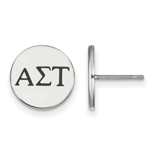 Sterling Silver Rhodium Plated Logoart Alpha Sigma Tau Sorority Greek Letters Black Enamel Post Earrings