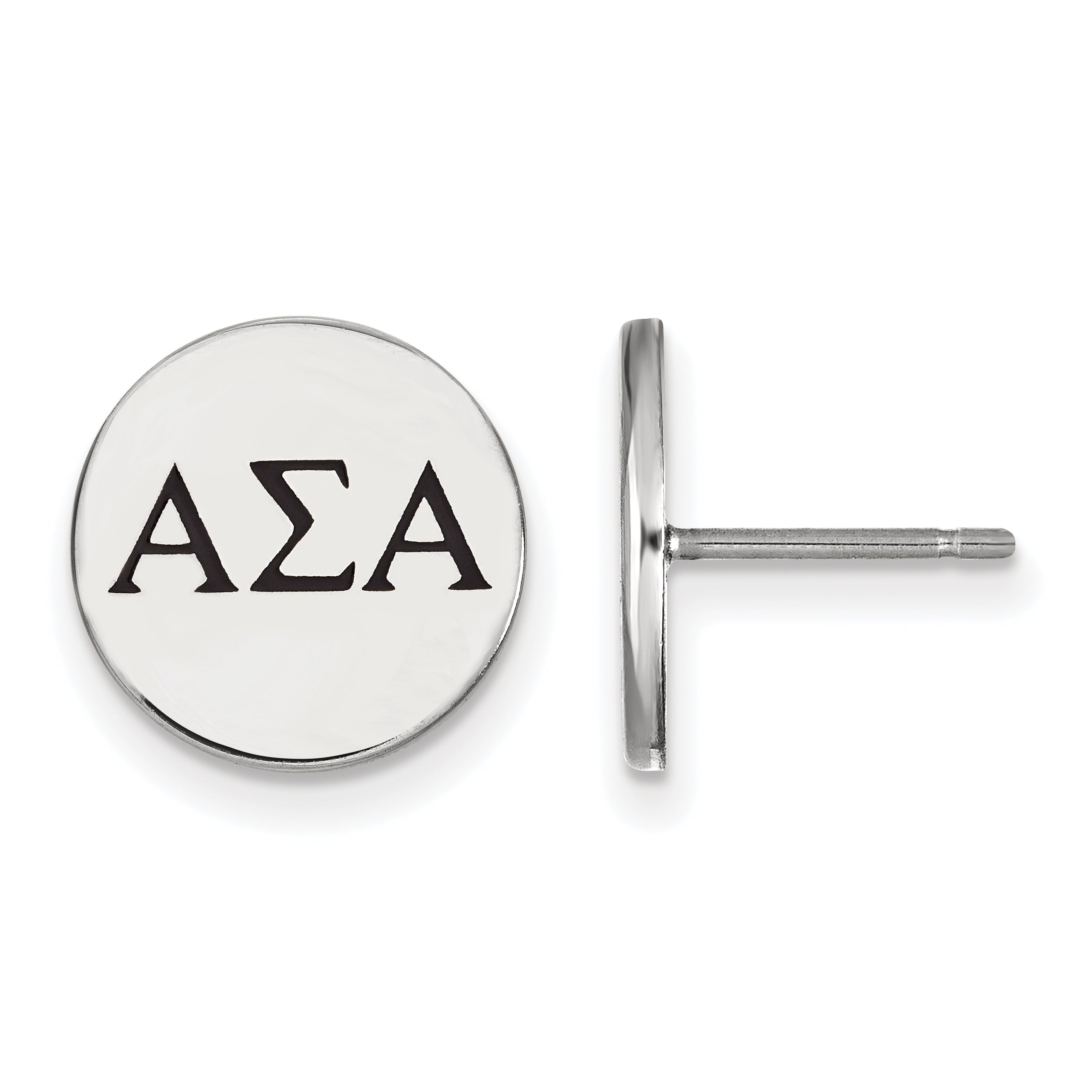 Sterling Silver Rhodium Plated Logoart Alpha Sigma Sorority Greek Letters Black Enamel Post Earrings