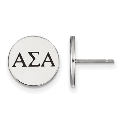 Sterling Silver Rhodium Plated Logoart Alpha Sigma Sorority Greek Letters Black Enamel Post Earrings