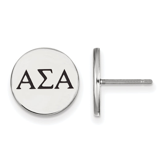 Sterling Silver Rhodium Plated Logoart Alpha Sigma Sorority Greek Letters Black Enamel Post Earrings
