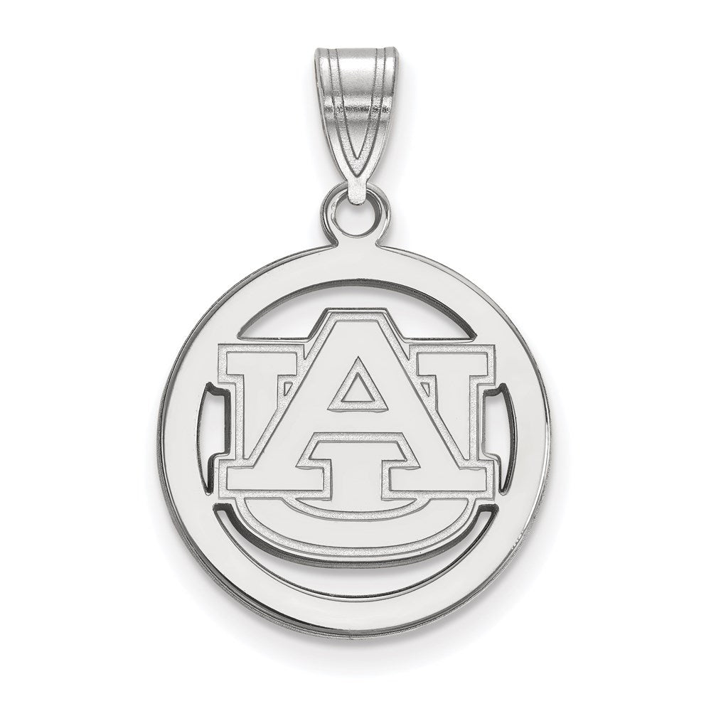 Sterling Silver Rhodium Plated Logoart Auburn University Medium Circle Pendant.