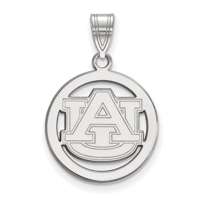 Sterling Silver Rhodium Plated Logoart Auburn University Medium Circle Pendant.