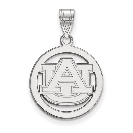 Sterling Silver Rhodium Plated Logoart Auburn University Medium Circle Pendant.