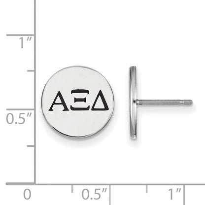 Sterling Silver Rhodium Plated Logoart Alpha Xi Delta Sorority Greek Letters Black Enamel Post Earrings