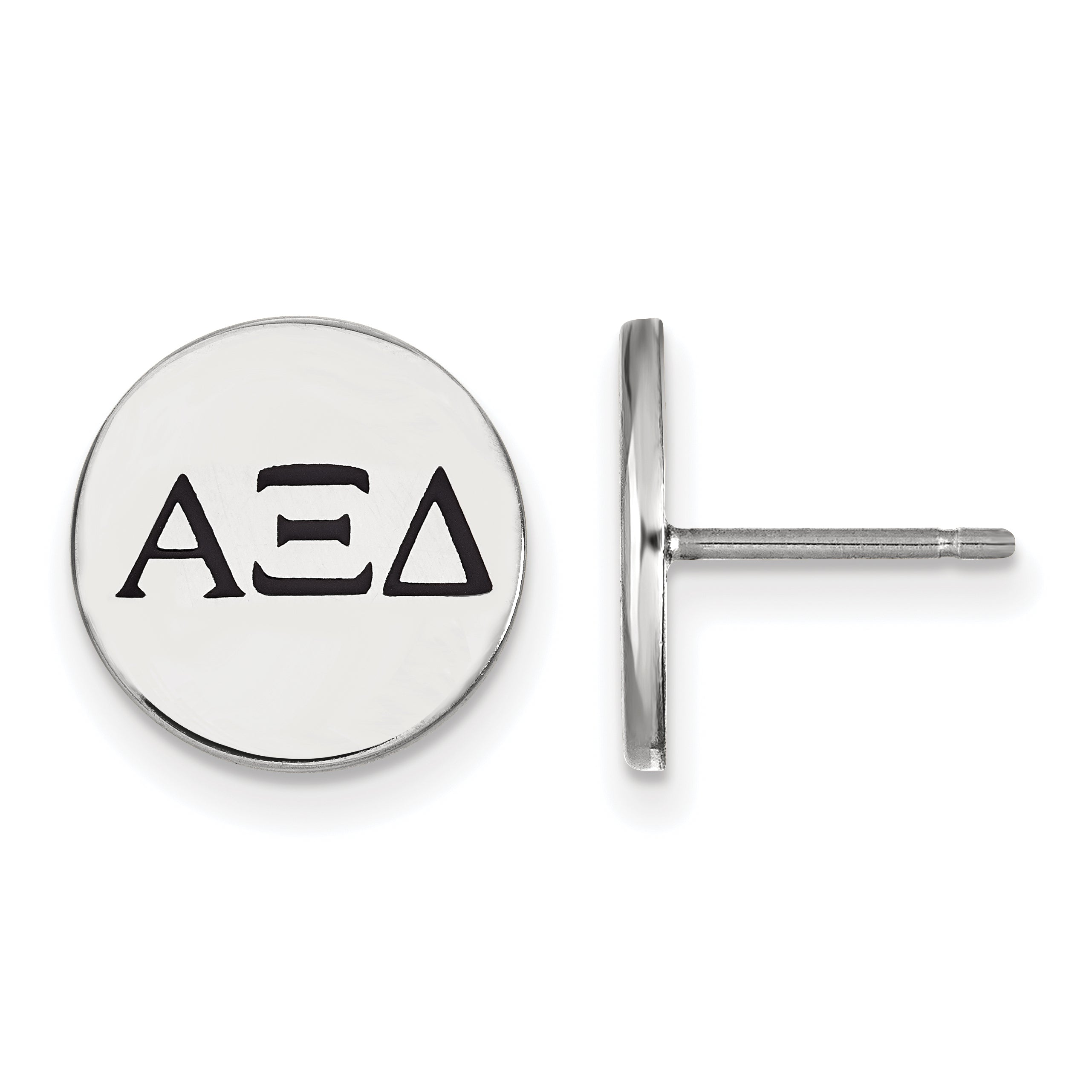 Sterling Silver Rhodium Plated Logoart Alpha Xi Delta Sorority Greek Letters Black Enamel Post Earrings
