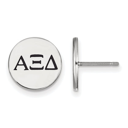Sterling Silver Rhodium Plated Logoart Alpha Xi Delta Sorority Greek Letters Black Enamel Post Earrings