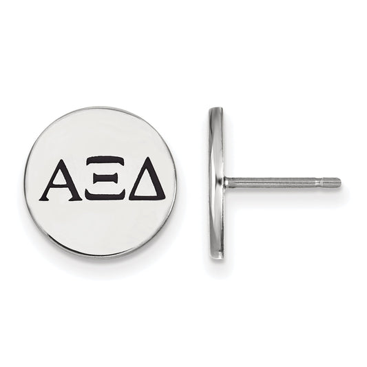 Sterling Silver Rhodium Plated Logoart Alpha Xi Delta Sorority Greek Letters Black Enamel Post Earrings
