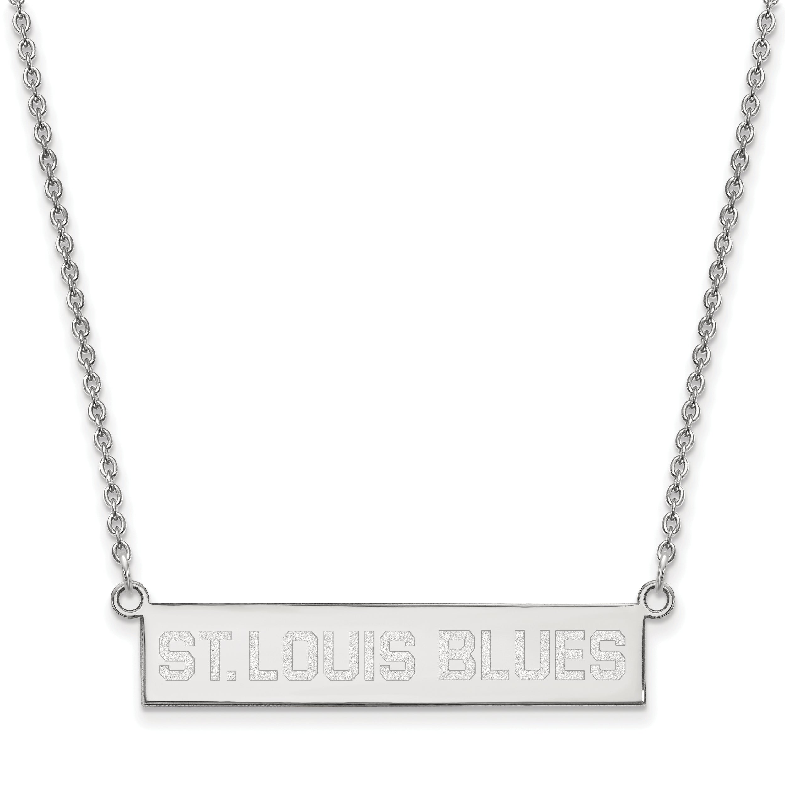 Sterling Silver Rhodium Plated Nhl Logoart St. Louis Blues Small Bar 18 Inch Necklace