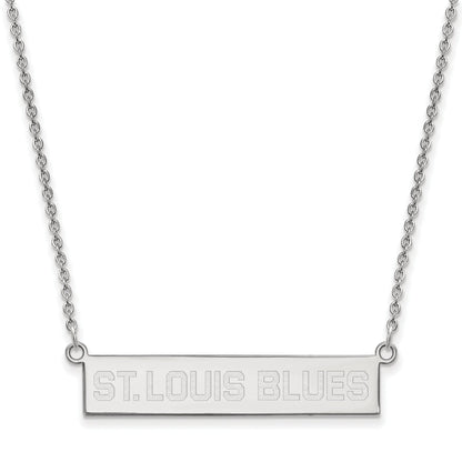 Sterling Silver Rhodium Plated Nhl Logoart St. Louis Blues Small Bar 18 Inch Necklace