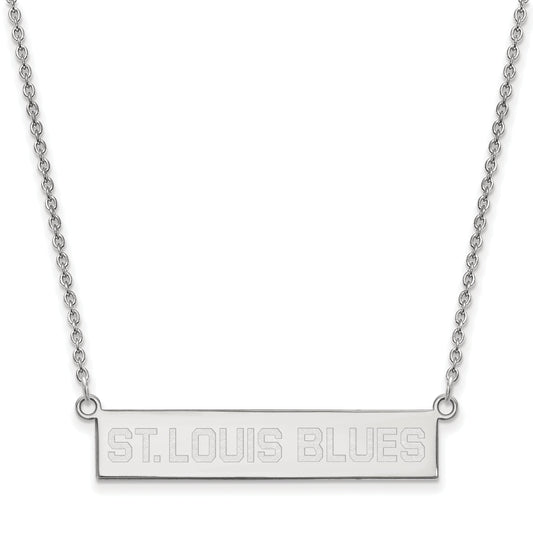 Sterling Silver Rhodium Plated Nhl Logoart St. Louis Blues Small Bar 18 Inch Necklace