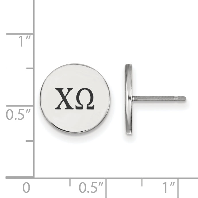 Sterling Silver Rhodium Plated Logoart Chi Omega Sorority Greek Letters Black Enamel Post Earrings