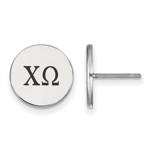 Sterling Silver Rhodium Plated Logoart Chi Omega Sorority Greek Letters Black Enamel Post Earrings