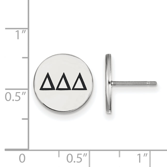 Sterling Silver Rhodium Plated Logoart Delta Sorority Greek Letters Black Enamel Post Earrings