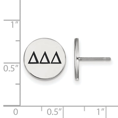 Sterling Silver Rhodium Plated Logoart Delta Sorority Greek Letters Black Enamel Post Earrings