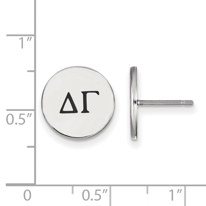 Sterling Silver Rhodium Plated Logoart Delta Gamma Sorority Greek Letters Black Enamel Post Earrings