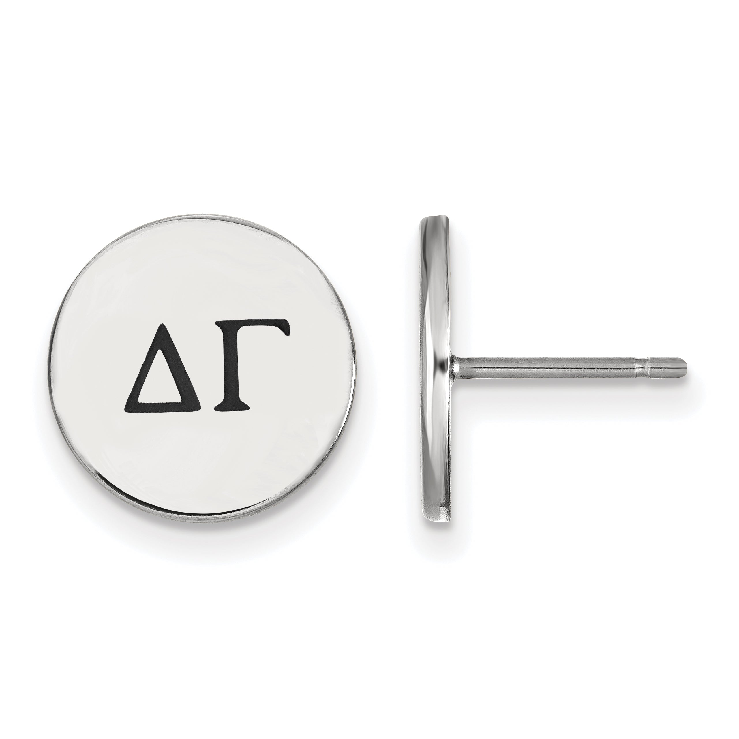 Sterling Silver Rhodium Plated Logoart Delta Gamma Sorority Greek Letters Black Enamel Post Earrings