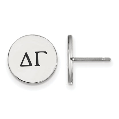 Sterling Silver Rhodium Plated Logoart Delta Gamma Sorority Greek Letters Black Enamel Post Earrings