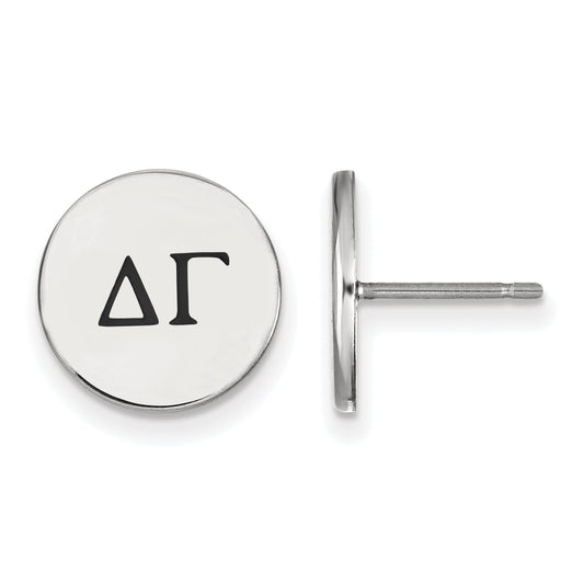 Sterling Silver Rhodium Plated Logoart Delta Gamma Sorority Greek Letters Black Enamel Post Earrings