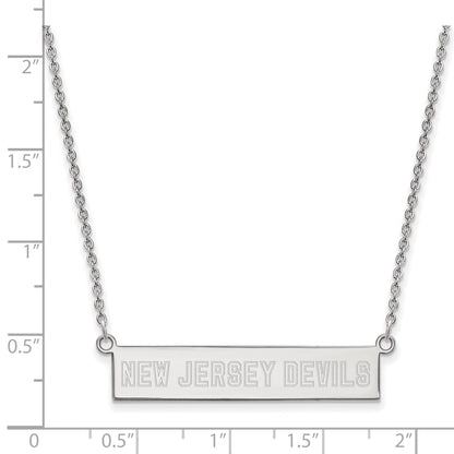 Sterling Silver Rhodium Plated Nhl Logoart New Jersey Devils Small Bar 18 Inch Necklace