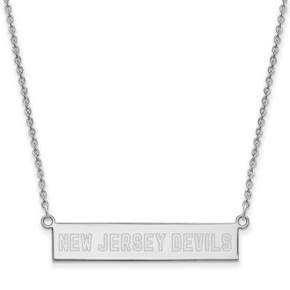 Sterling Silver Rhodium Plated Nhl Logoart New Jersey Devils Small Bar 18 Inch Necklace