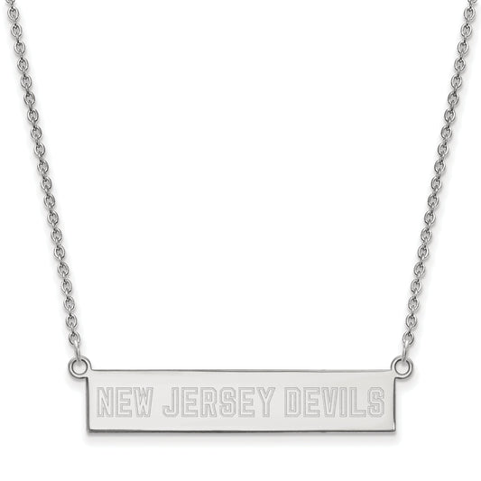 Sterling Silver Rhodium Plated Nhl Logoart New Jersey Devils Small Bar 18 Inch Necklace