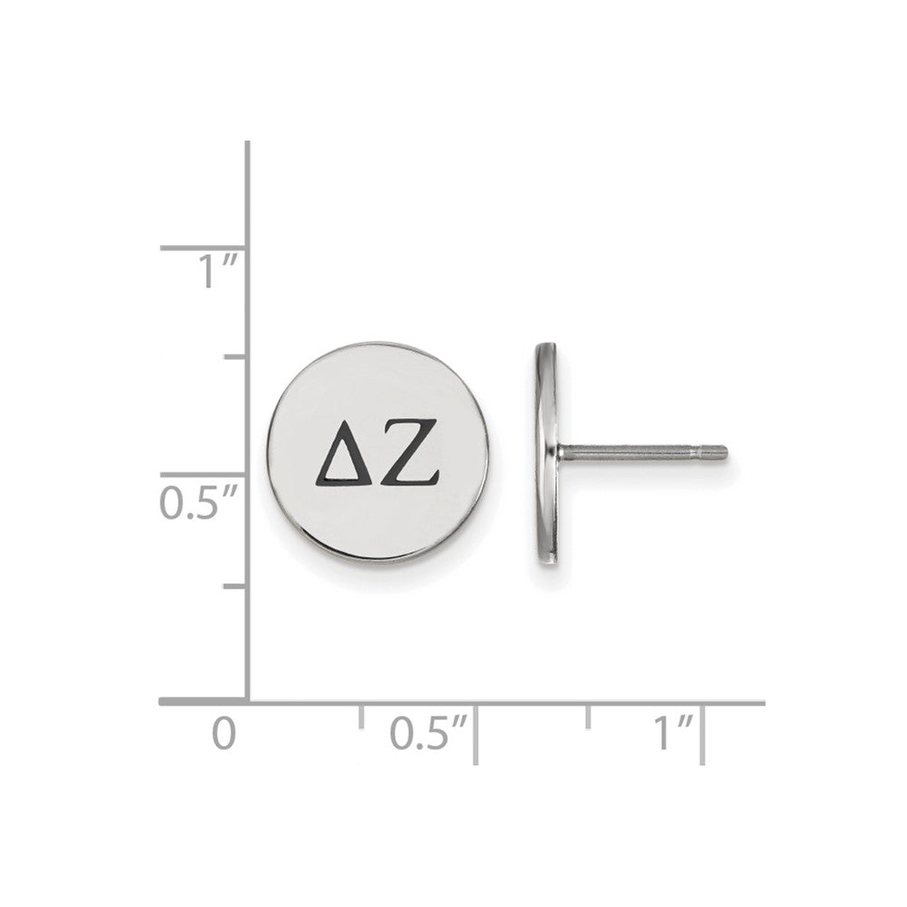 Sterling Silver Rhodium Plated Logoart Delta Zeta Sorority Greek Letters Black Enamel Post Earrings